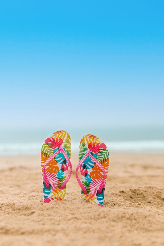 color flipflops on the sand